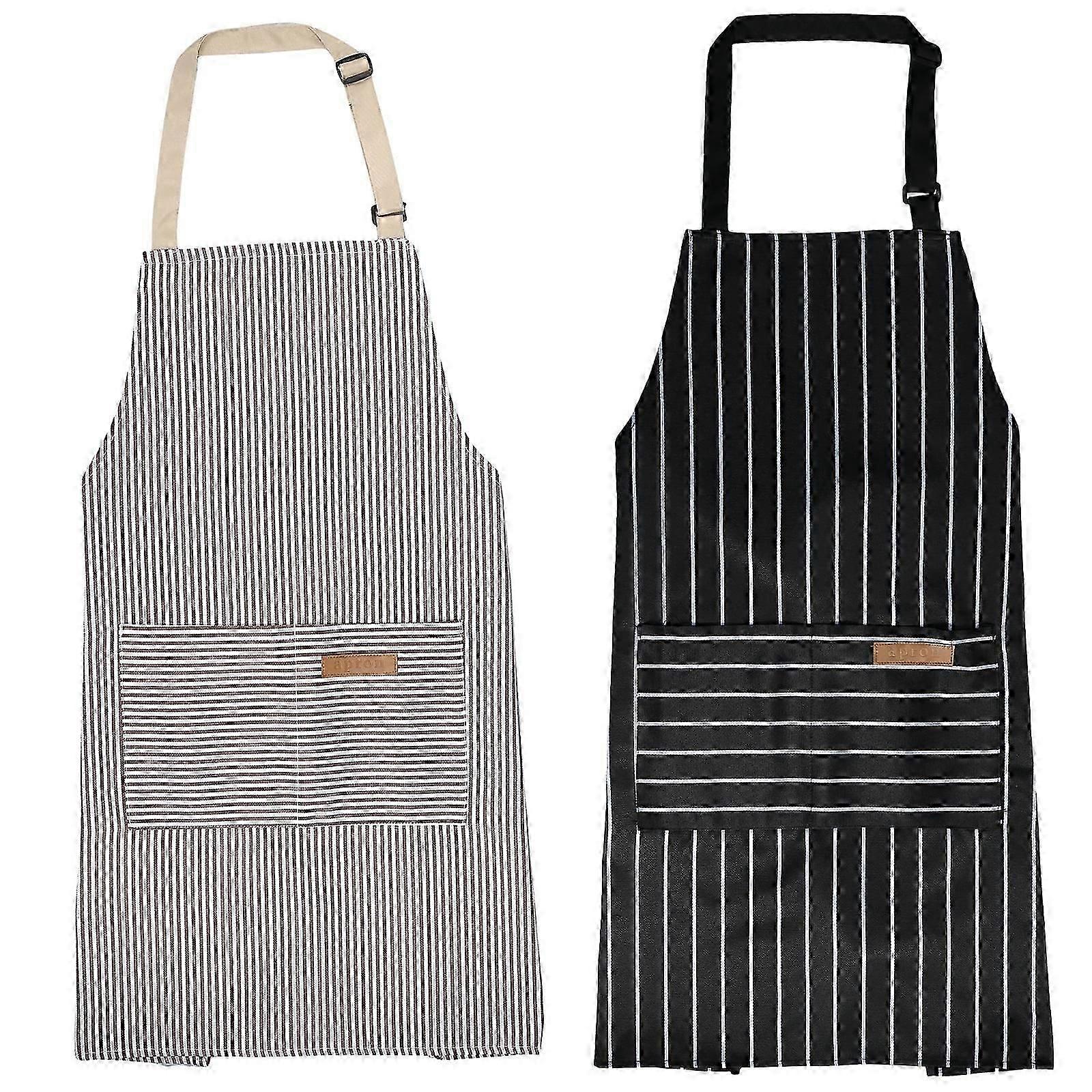 Tcwhniev 2-Pack Floral Aprons with Stripe Pattern - Adjustable Chef Aprons for UK Cooking and Baking