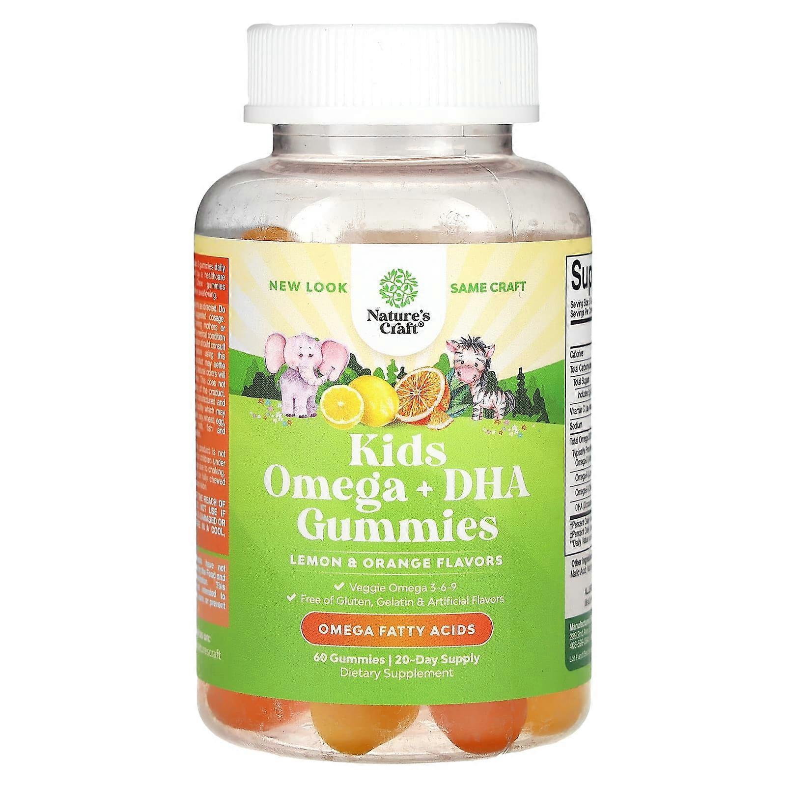 Kids, Omega + DHA Gummies, Lemon & Orange, 60 Gummies