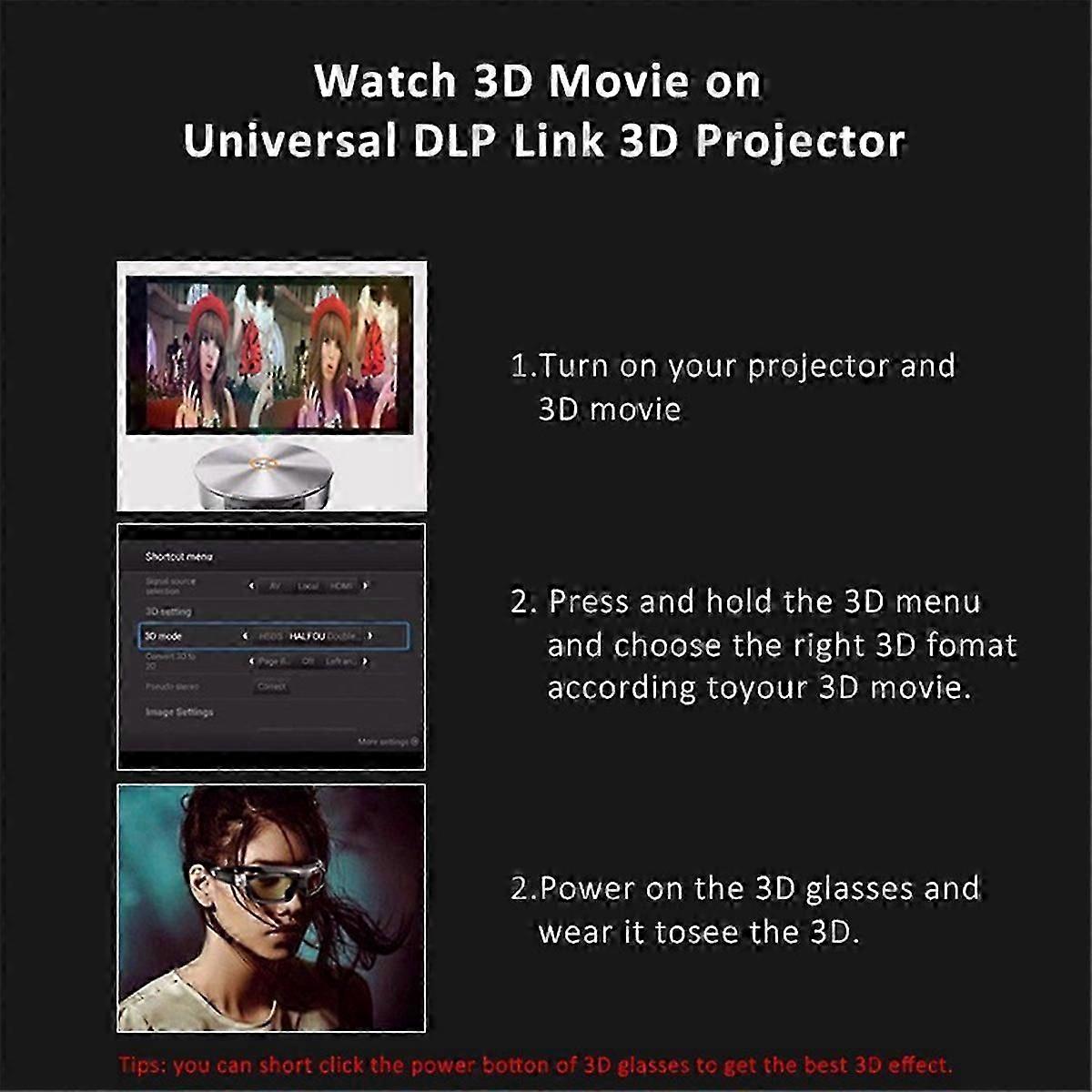 GL1600 3D Glasses Active Shutter Rechargeable Eyewear for 3D Projectors DLP-Link Optama Projectors G