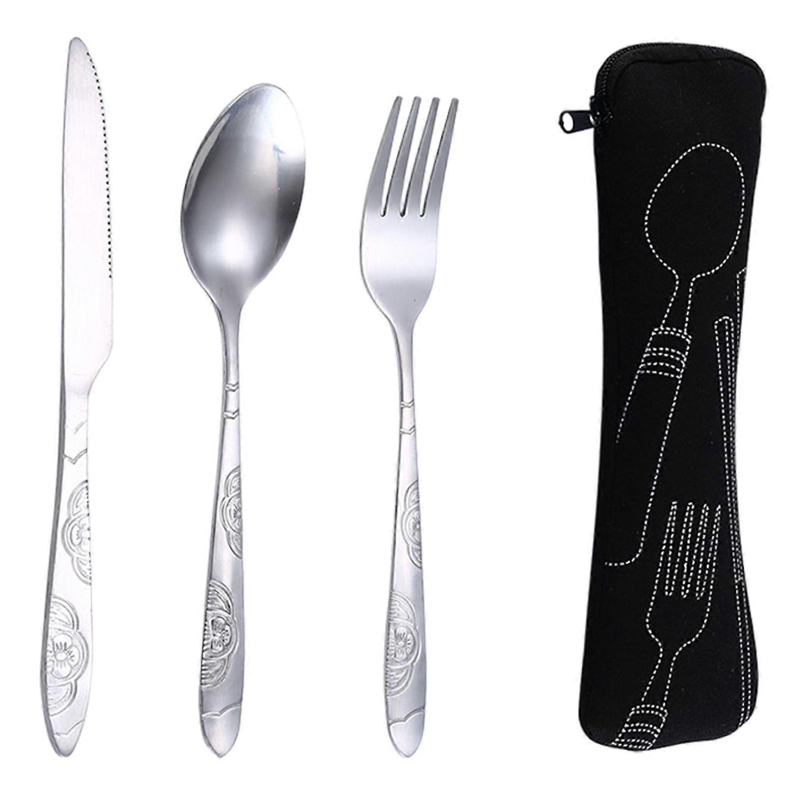 Reusable Travel Cutlery Set with Bag Portable Tableware Kit for Camping Picnics Office Lightweight Spoon Fork Cutter Utensils