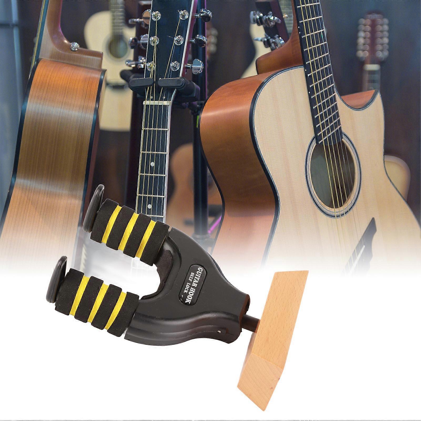 Solid Wood Guitar Holder EVA Sponge Instrument Accessory with Automatic Gravity Lock