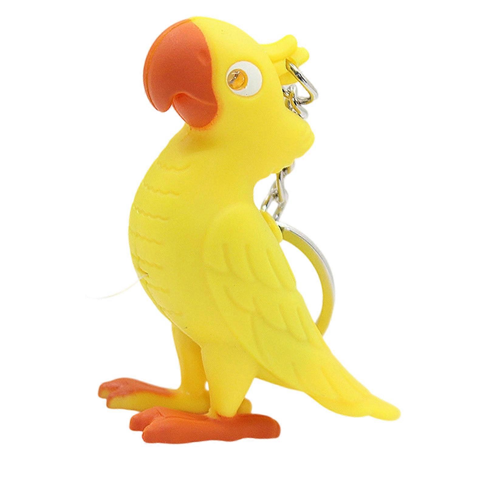 Squeeze Activated Talking Bird Keychain With Bright LED Light Creative Key Chain Adornment For Dark Environments  Yellow