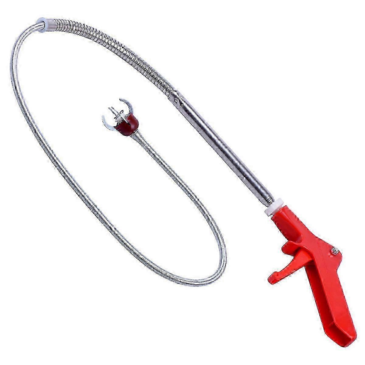 Strong Grip Flexible Spring Bendy Tool For Shower, Red Handle Operated Drain Clog Pickup Snake Offers Superior Maneuverability