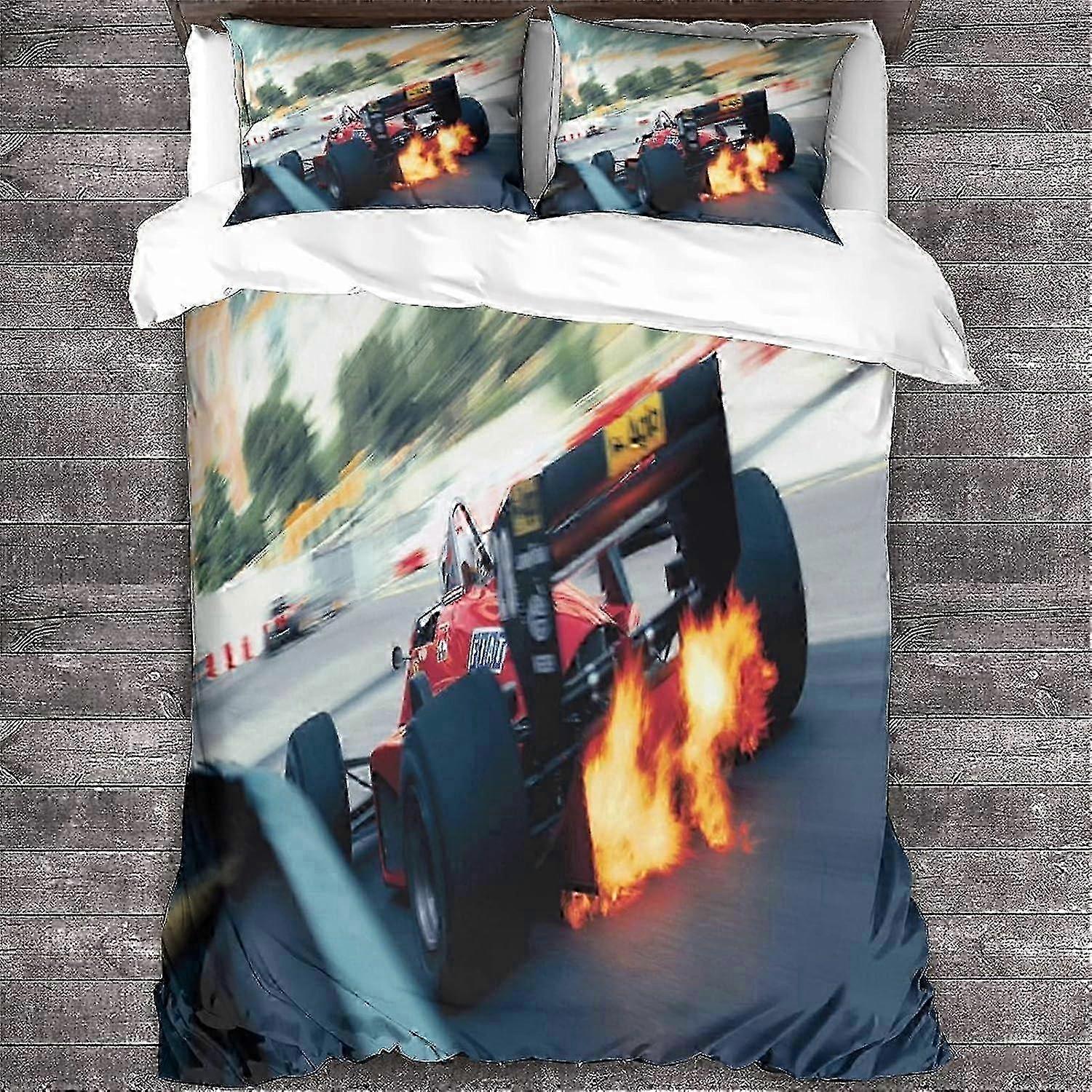 F Formula Duvet Cover with Pillowcases Printed D Racing Bedding with Zipper Closure Anti-Allergic Duvet Cover Unique Design Double 135*200CM