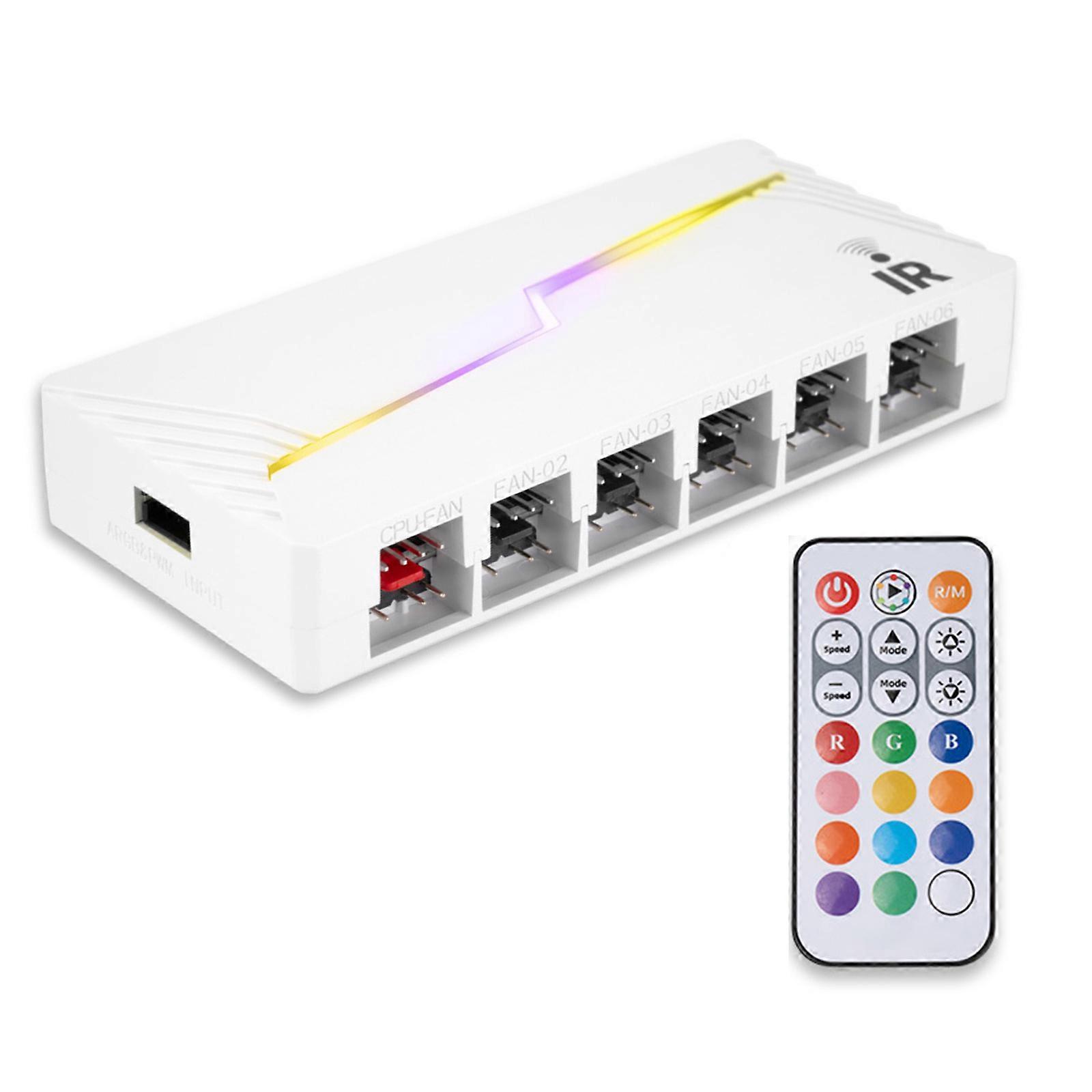 5V 3Pin ARGB + 4Pin PWMs Double 12 Port Fan Hubs Adapters Impact Resistant ABS Controller For Multiple Device Setups  White