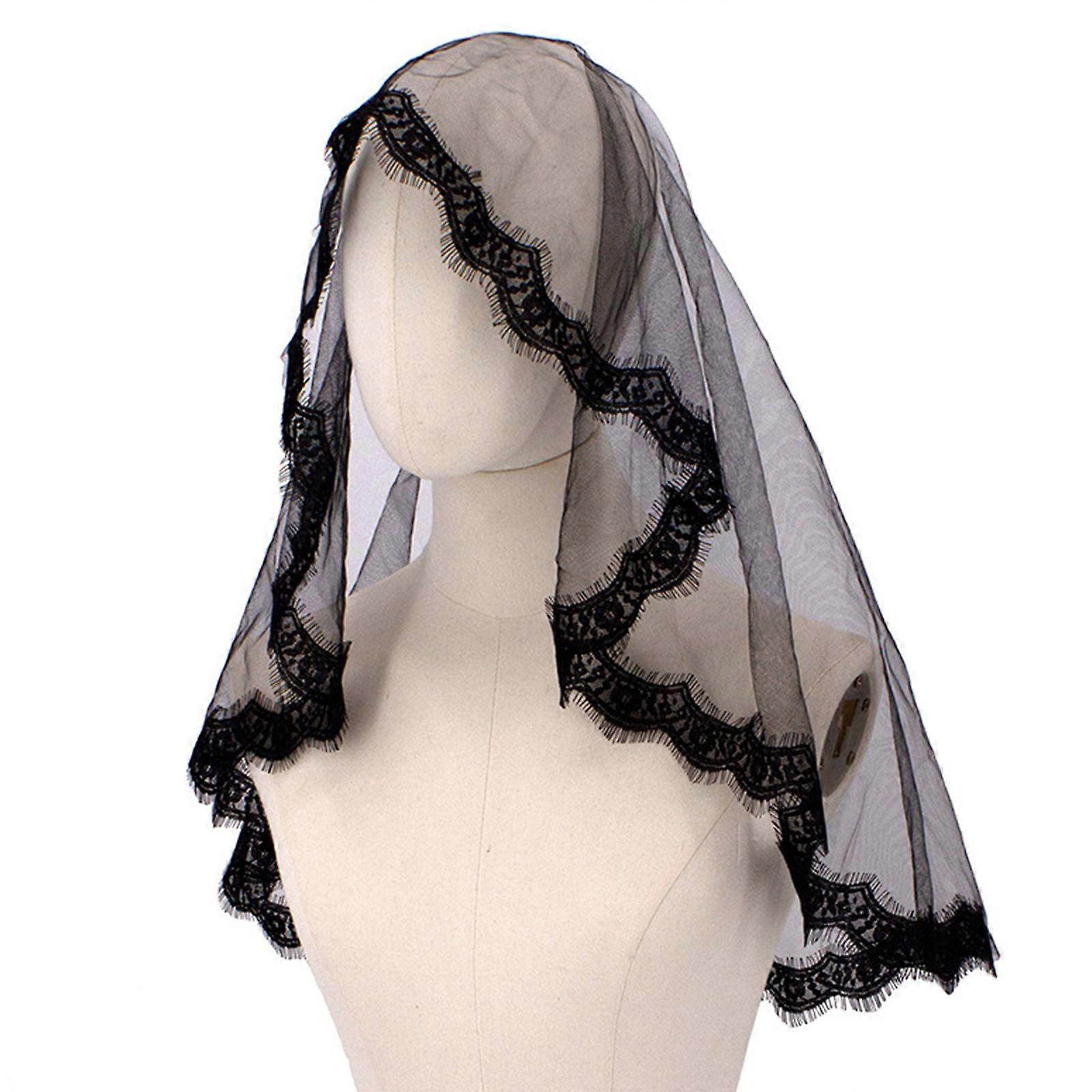 Elegant Lace Black Veil for Halloween Party Comfortable Day of the Death Bridal Veil for All Ages Masquerades Party Wear  Black