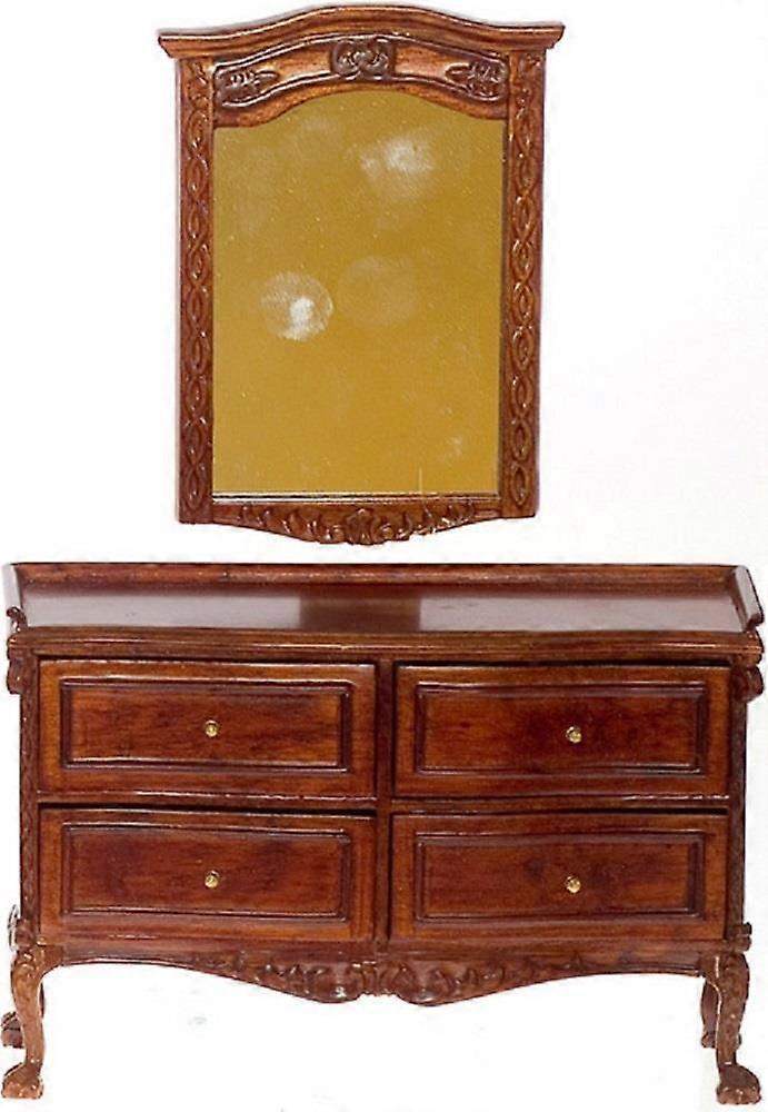 Dolls House Walnut Dressing Table &amp; Mirror Miniature Platinum Bedroom Furniture