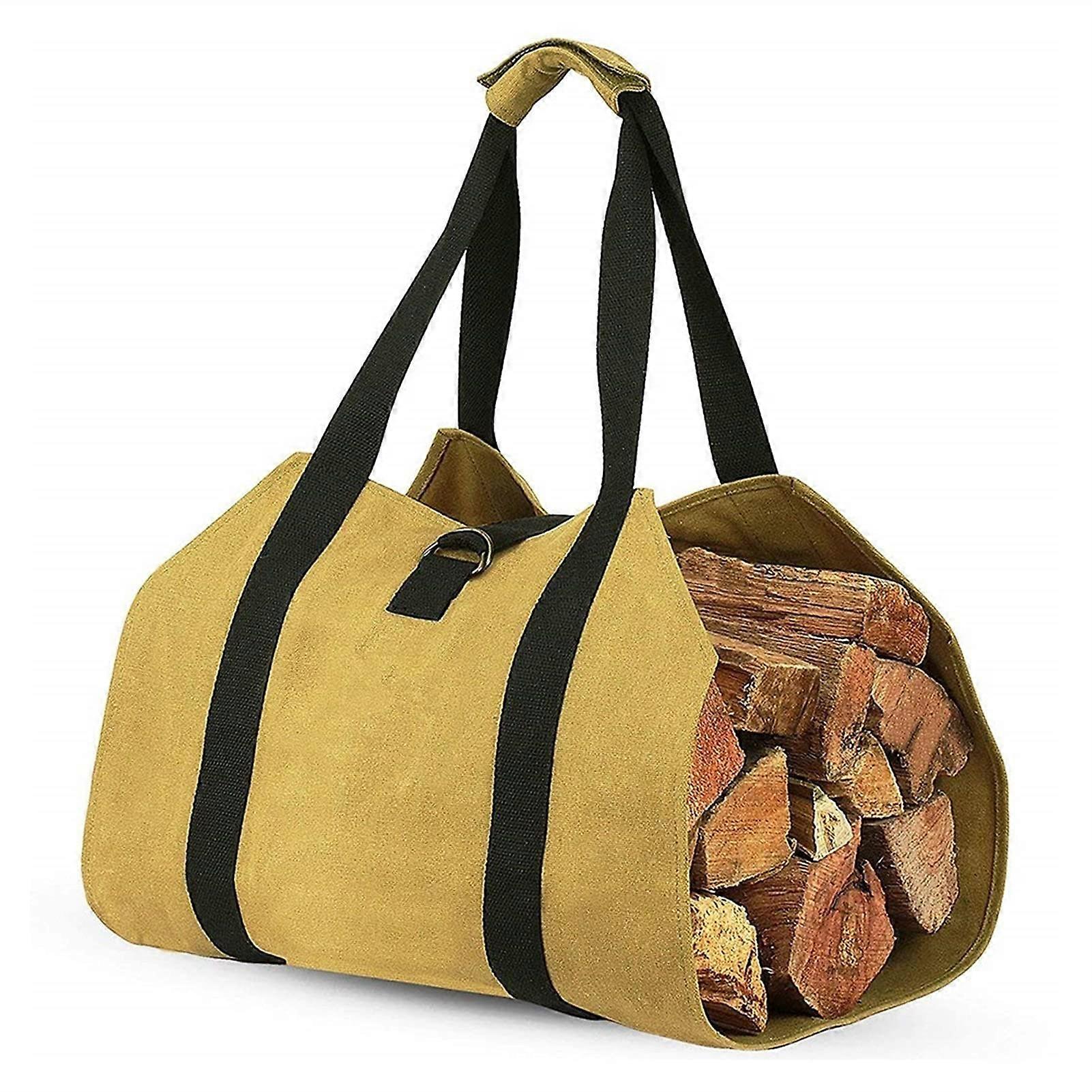 Extra Large Firewood Carrier with Padded Handles, Durable Canvas Log Tote for Fireplace and Camping