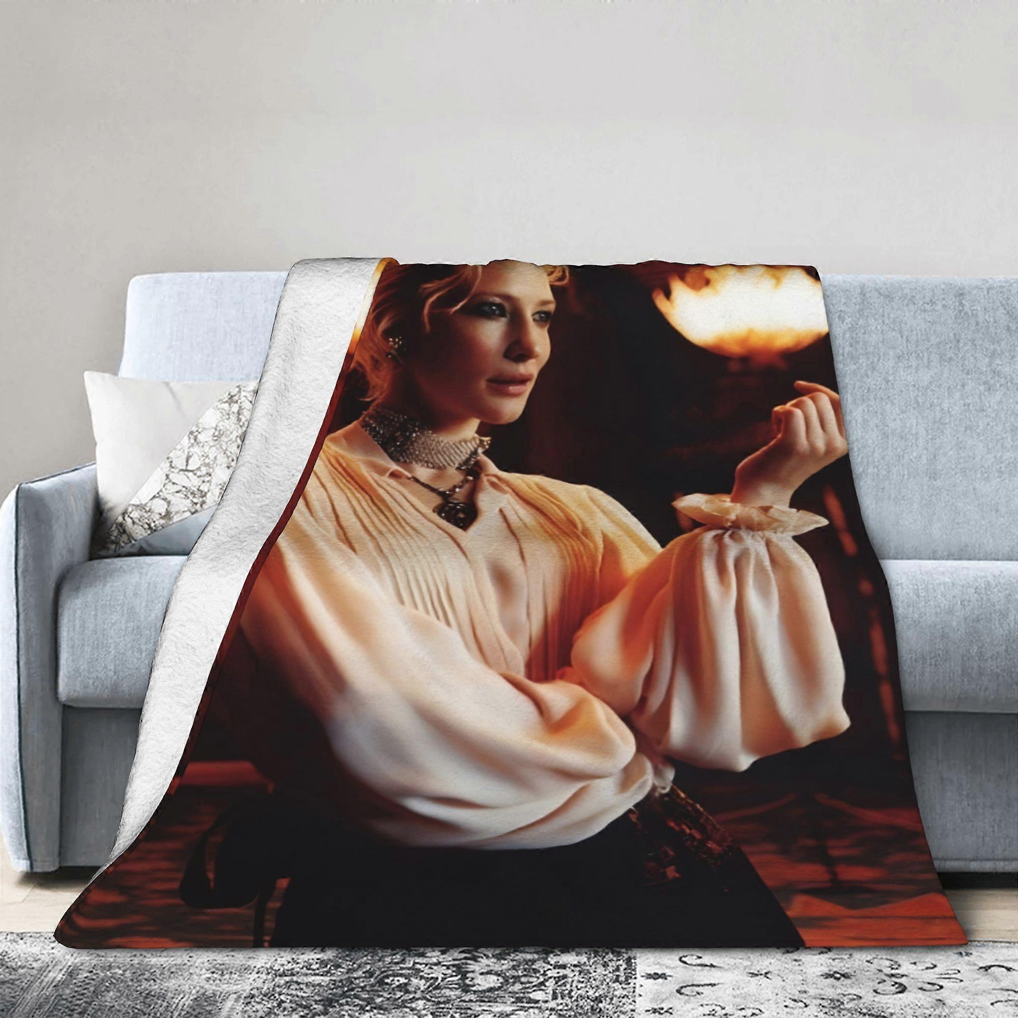 Cate Blanchett Themed Luxury Flannel Blanket - Soft Lightweight All-Season Elegant Bedspread with Cate Blanchett Face & -QAKLF197