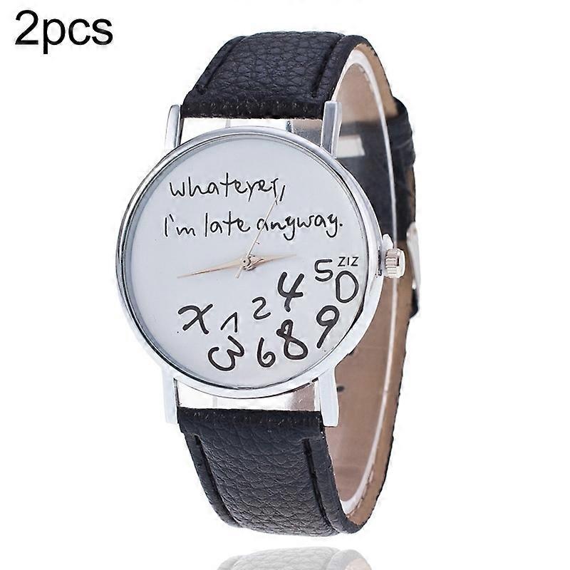 2 PCS Alphabet Number Pattern Leather Strap Watch