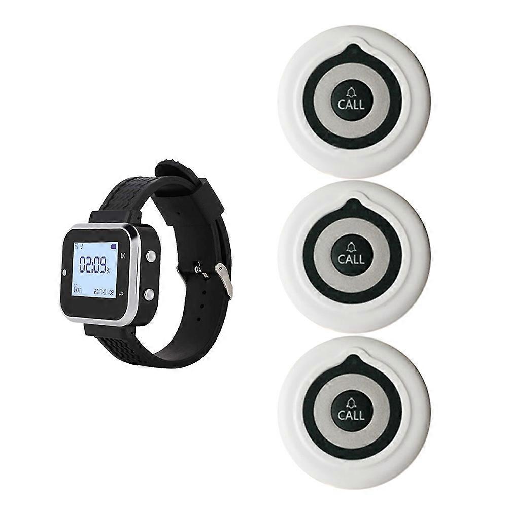 Wireless Watch Calling System Service 3Call Button Transmitters 1Wrist Watch Pager for Restaurant Hotel Cafe Bar UK Plug