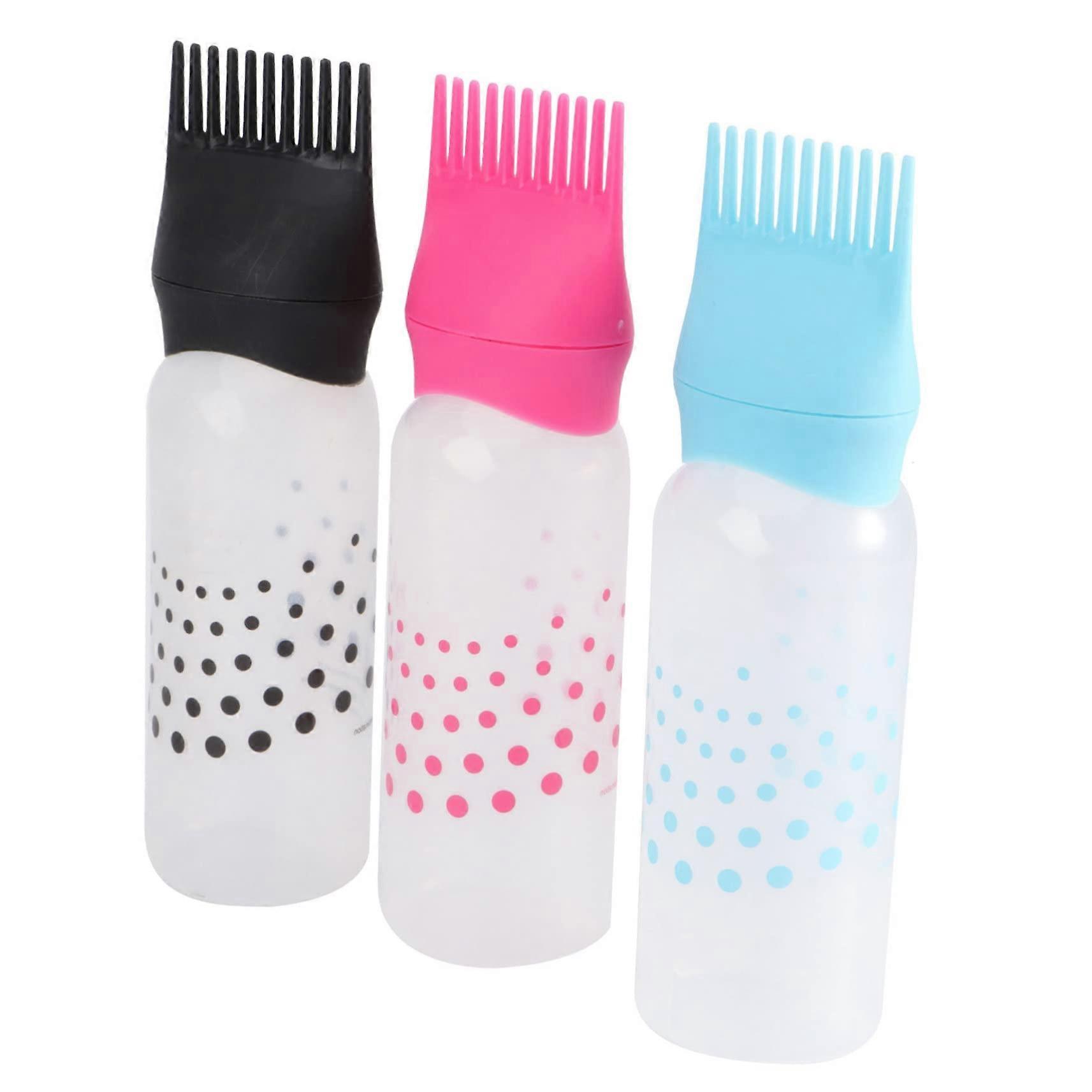 3Pcs Hair Dye Applicator Bottle with Comb for Even Color Distribution Home and Salon Black Rosy Blue