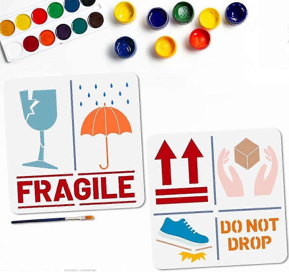 2Pcs Fragile Items Stencils 11.811.8inch DO NOT Drop Painting Stencil Reusable Express Warning DIY Crafts Template for Painting on Box Packing Wood Fu