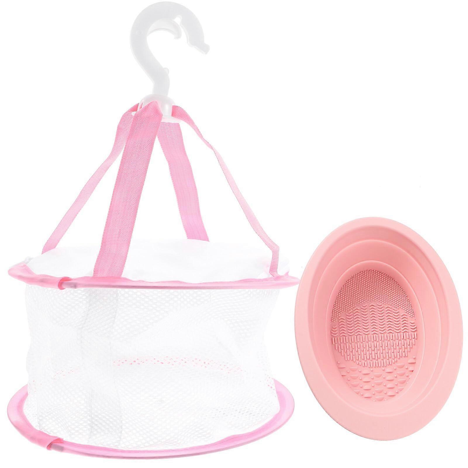 Makeup Brush Cleaner Kit with Foldable Silicone Bowl, Quick Drying Rack and Reusable Cleaning Pad