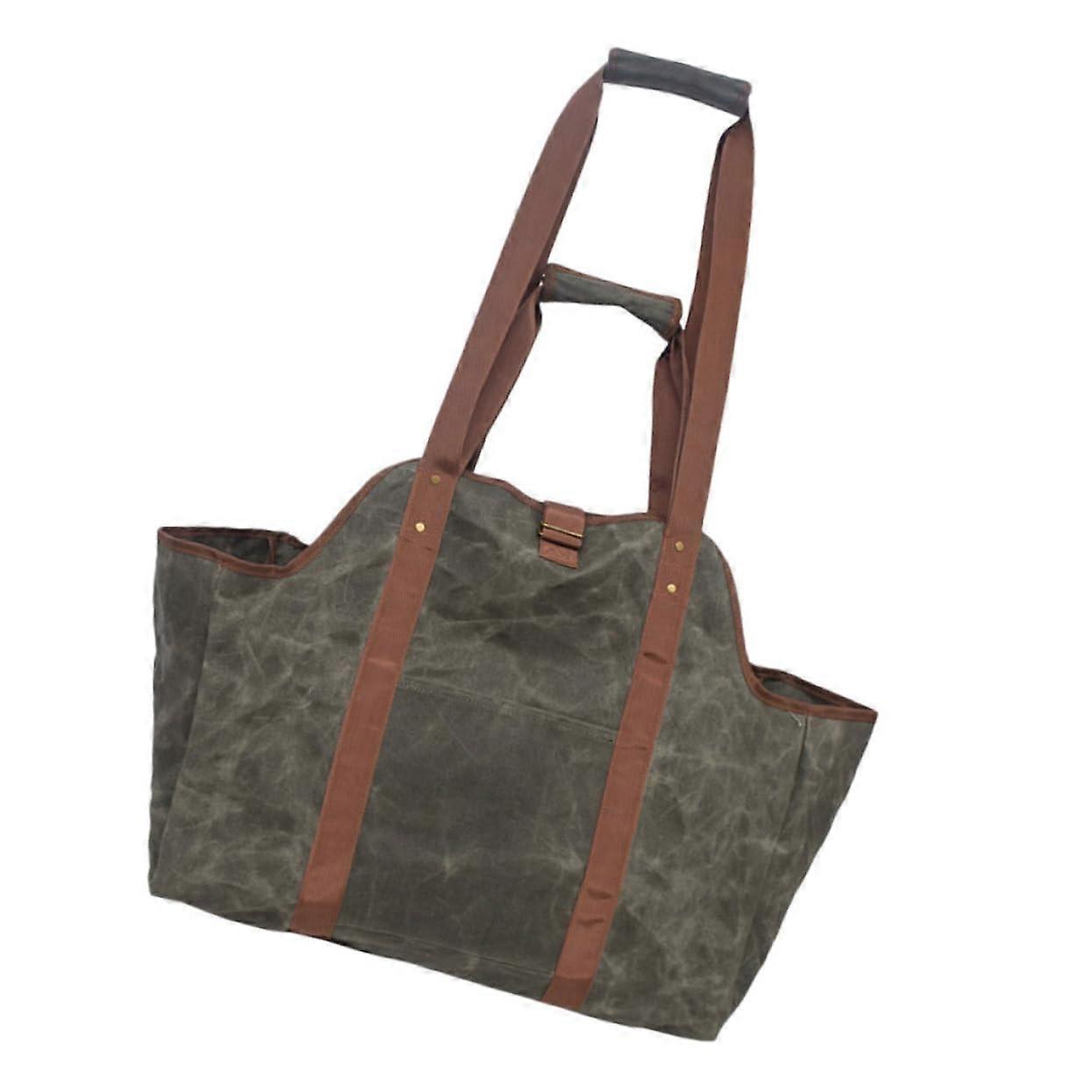 Firewood Carrier Waxed Canvas Log Tote Bag Large Capacity with Shoulder Strap for Fireplace and Wood Stove