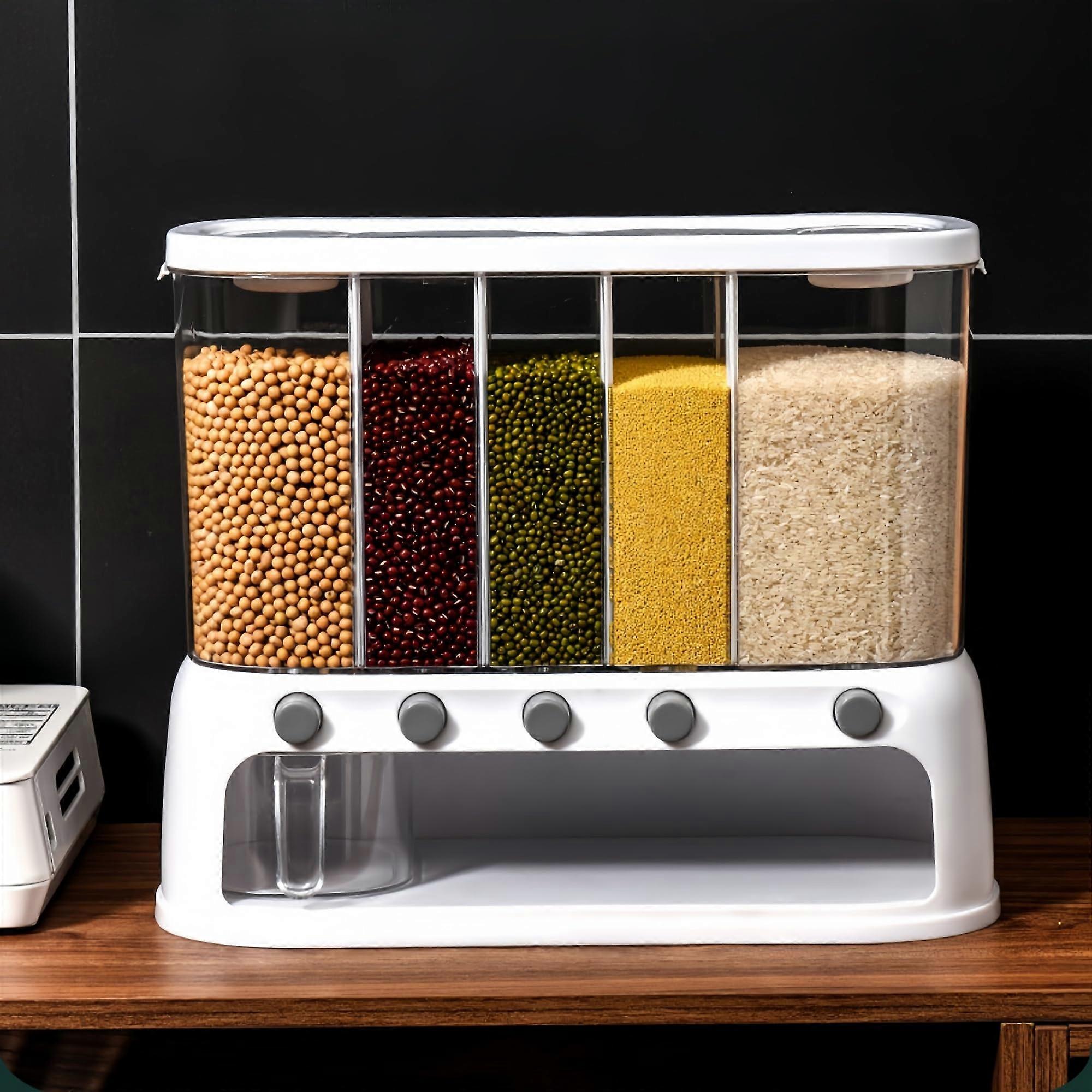 Food Grade MultiCompartment Grain Storage Container with Clear View and OnePress Dispenser for Kitchen