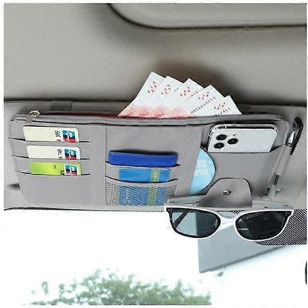 Car Sun Visor Organizer with Zipper Pocket - Gray