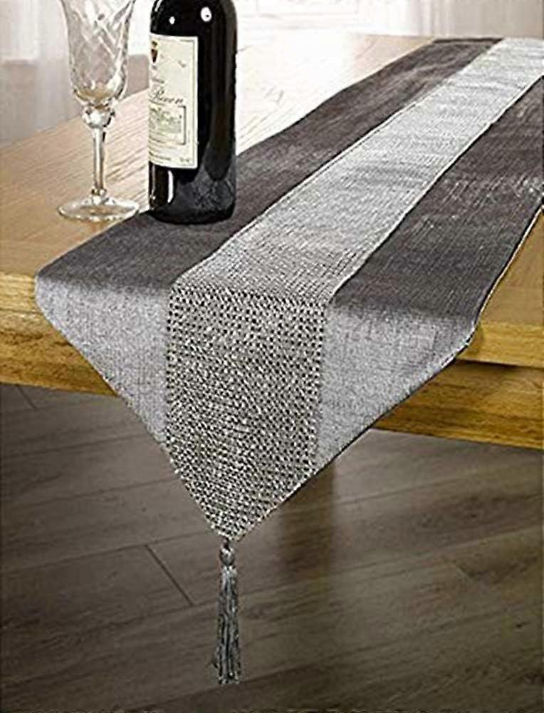 Caminho de mesa com franjas e listras em losango, 13 polegadas x 72 polegadas (cinza) Cinza 185 cm x 32 cm