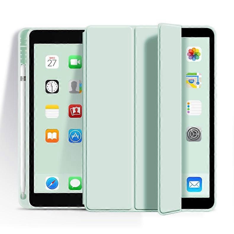 Capa para iPad Pro 2024 de 11 polegadas com compartimento para caneta, em silicone transparente e verde macio.