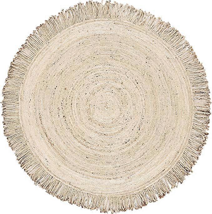Braided Collection Round Beige  Handmade Premium Jute Fringe Entryway Foyer Living Room Bedroom Kitchen Area Rug