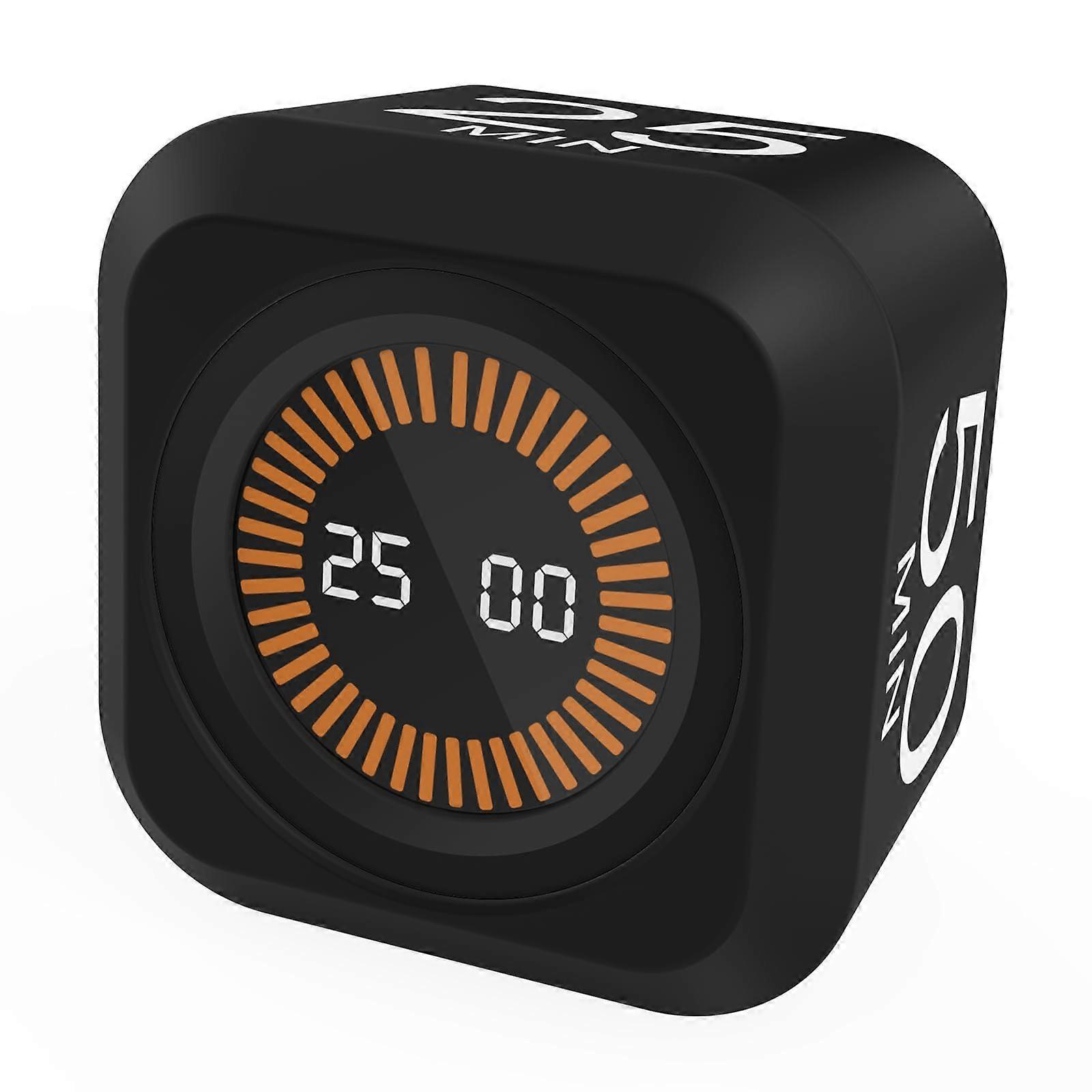 Rotating Cube Pomodoro Timer with FlipToStart, 4 Preset Intervals, Silent Visual Countdown for ADHD Study Work, Black