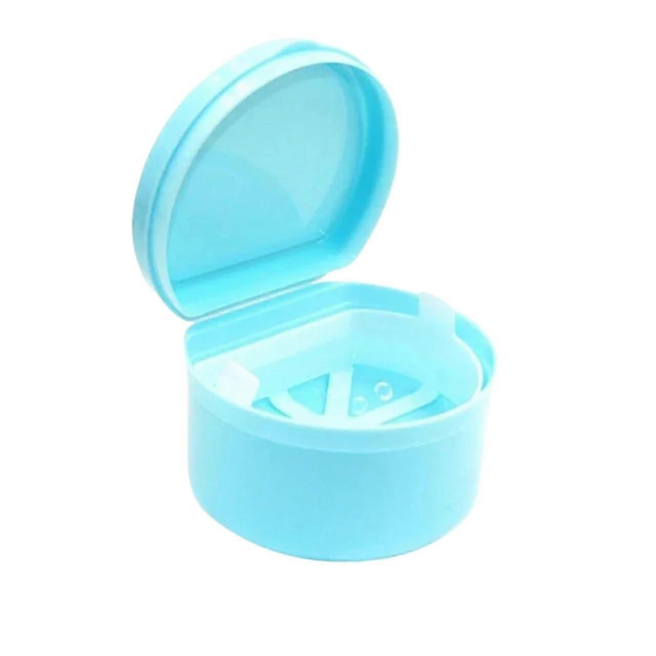 3pcs Light Blue Denture Cleaning Case with Hanging Net, Secure False Teeth Storage Box for Travel
