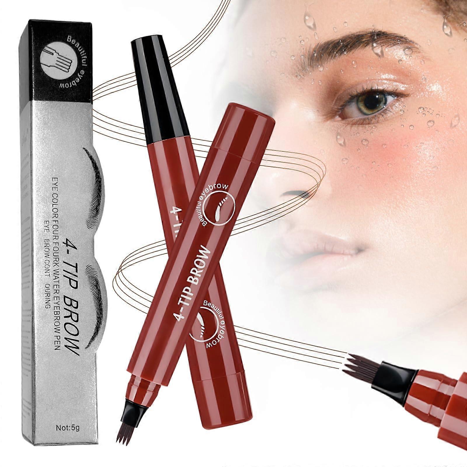 2Pcs Waterproof Microblading Eyebrow Pencil with 4Tip MicroFork for Natural LongLasting Brows Red Brown