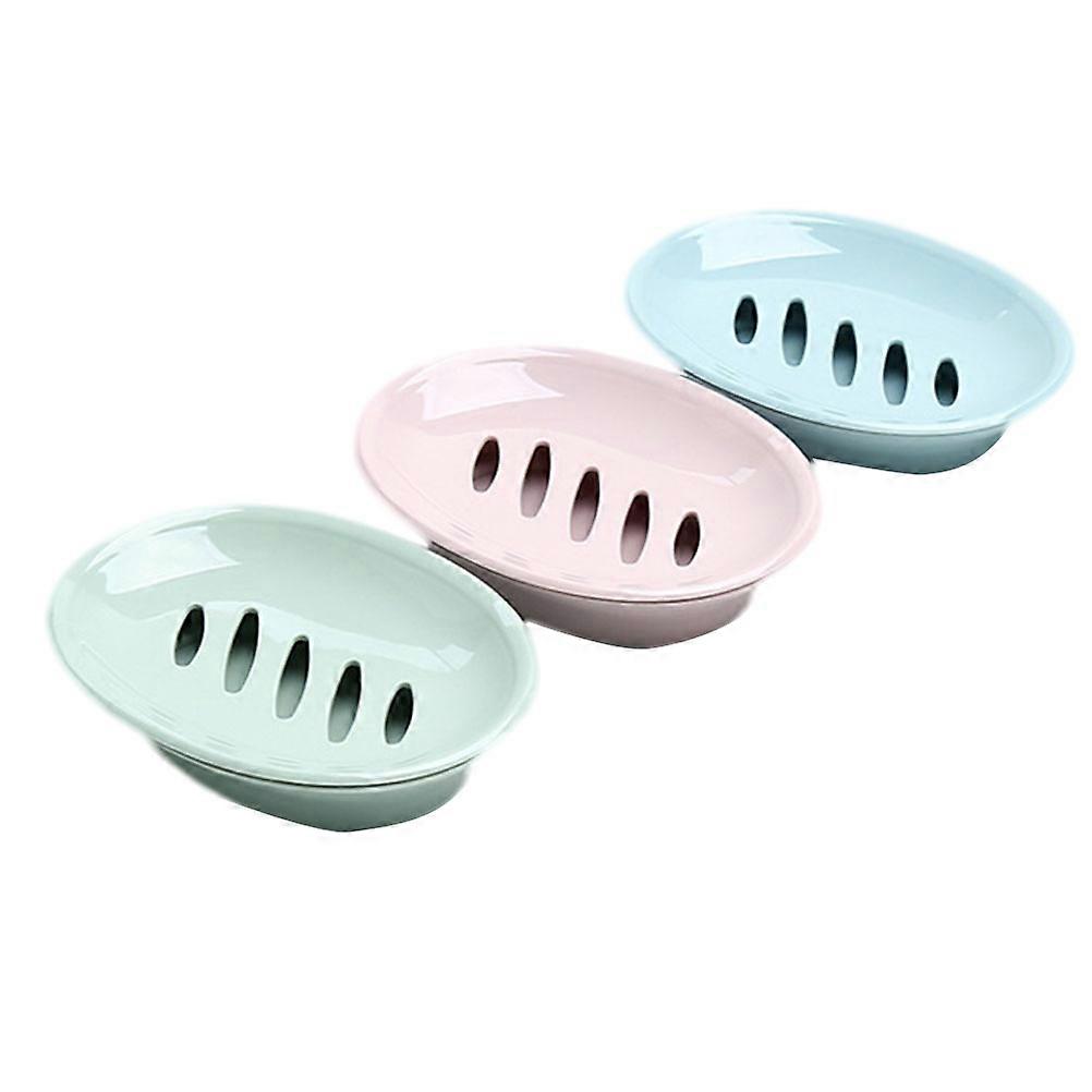 Oval Soap Dish with Drainage for Bathroom Shower Room Made of PP PS 3 Pcs Assorted Color