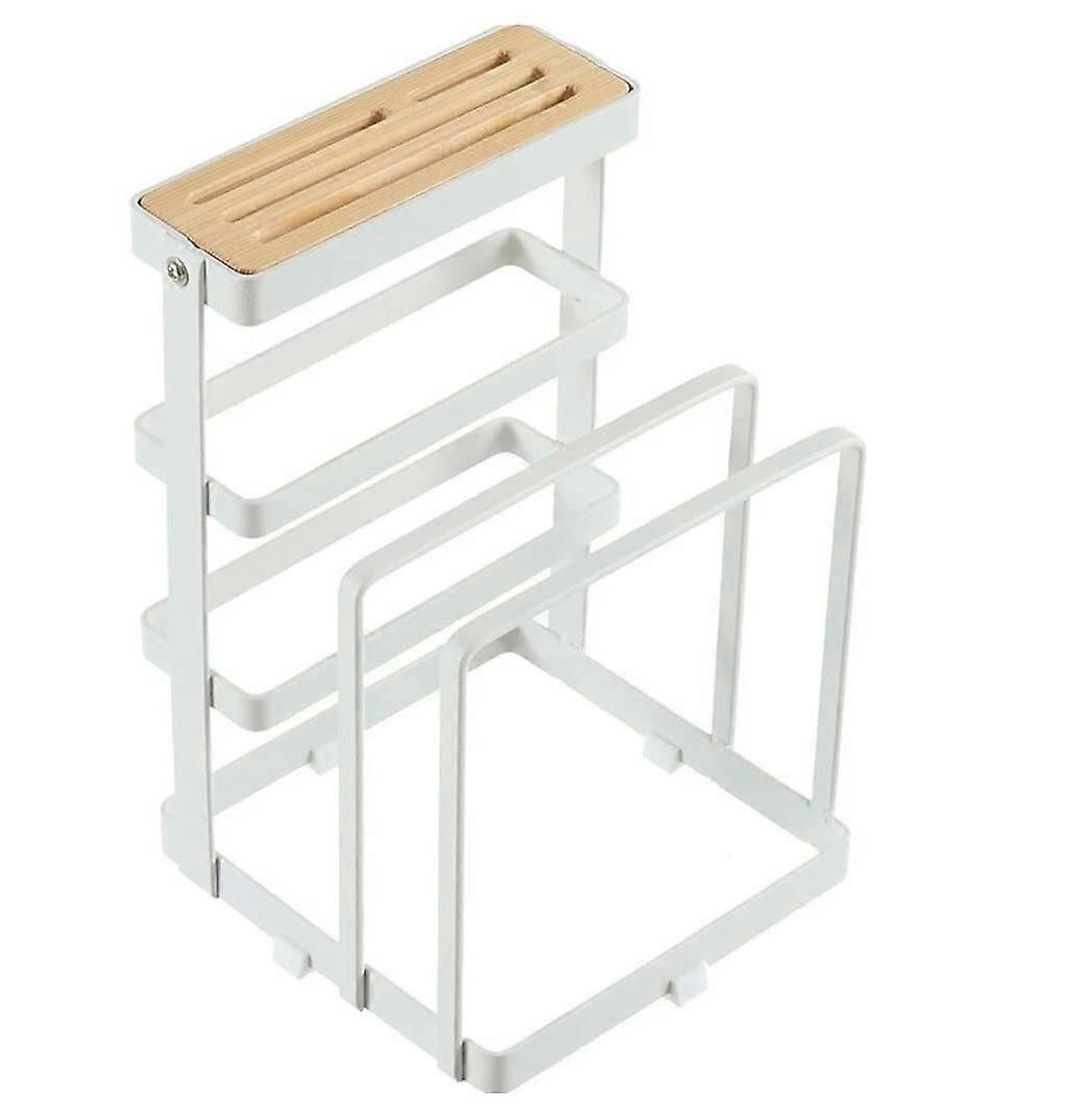 Kitchen Knife Holder with Cutting Board Rack, Durable Iron Knife Block for Countertop Storage