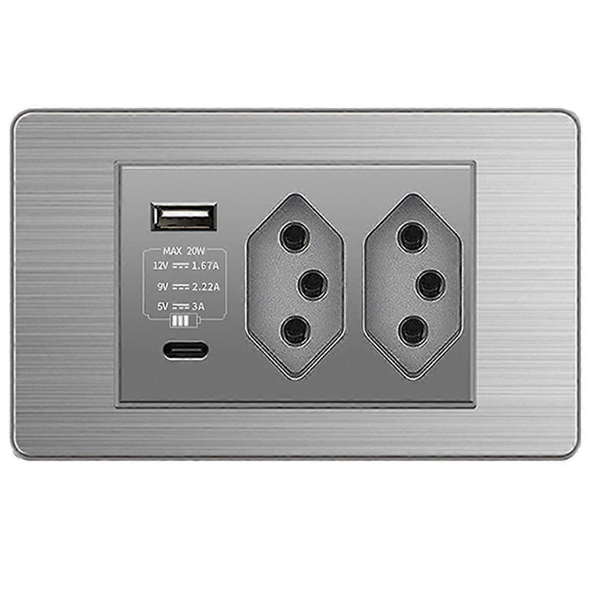 Brazilian Standard Socket Light Switch Socket Wall Power Socket Dual USB Type-C 20A Fast Charge 20W on/Off 2 BR Socket