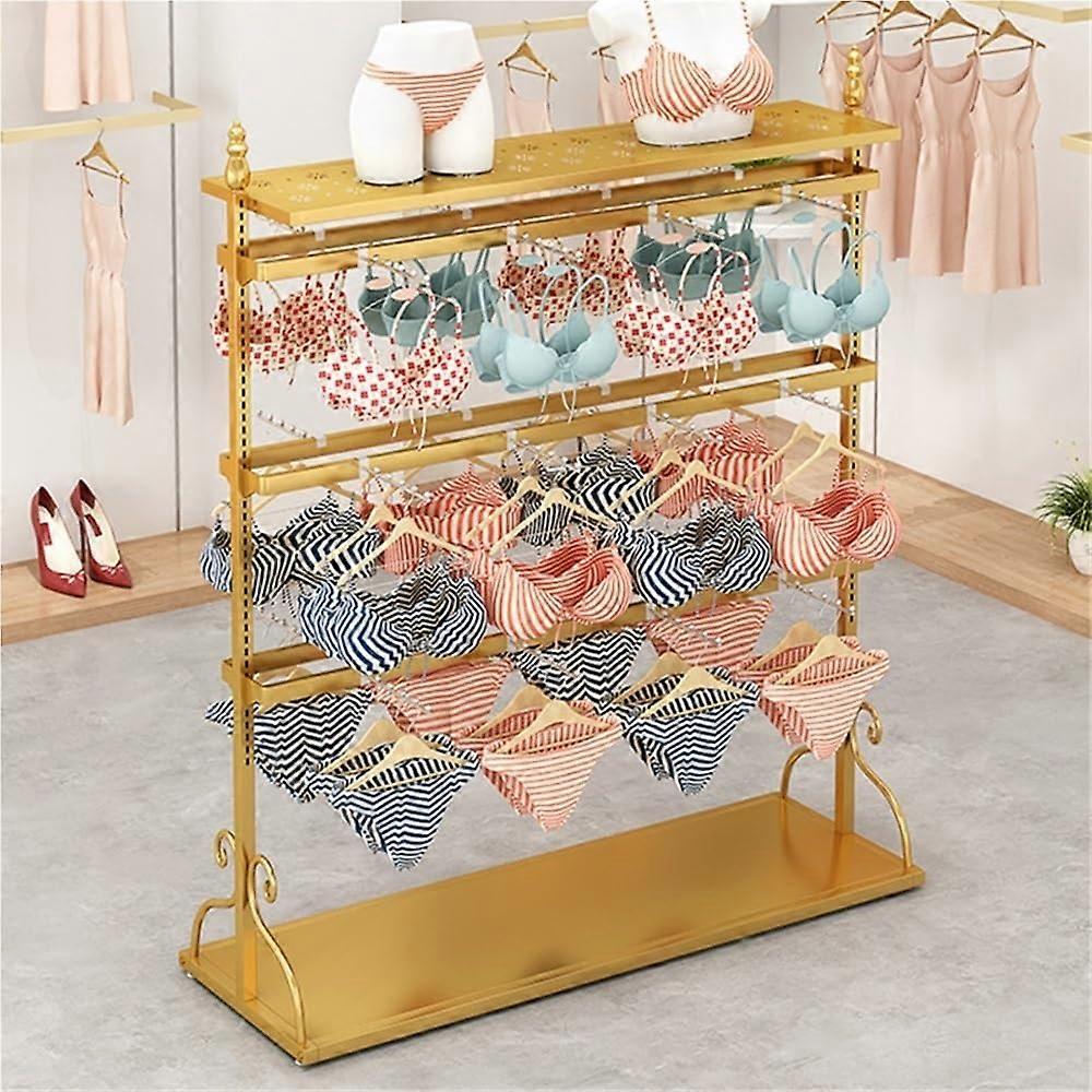 Underwear Display Rack Gold MultiLayer DoubleSided Stand with Adjustable Hooks 100cm Floor