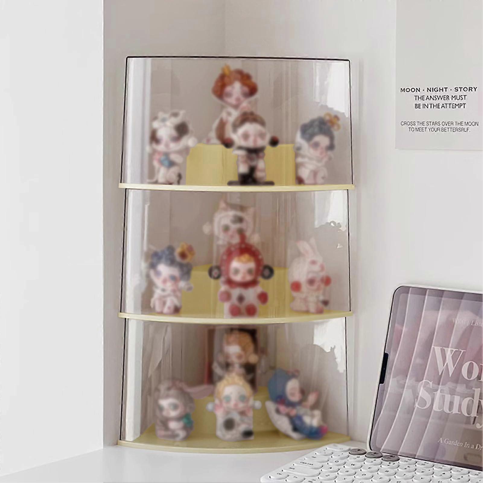 2Tier Acrylic Corner Display Case Dustproof Stackable Showcase Yellow Transparent Storage Box 3pcs