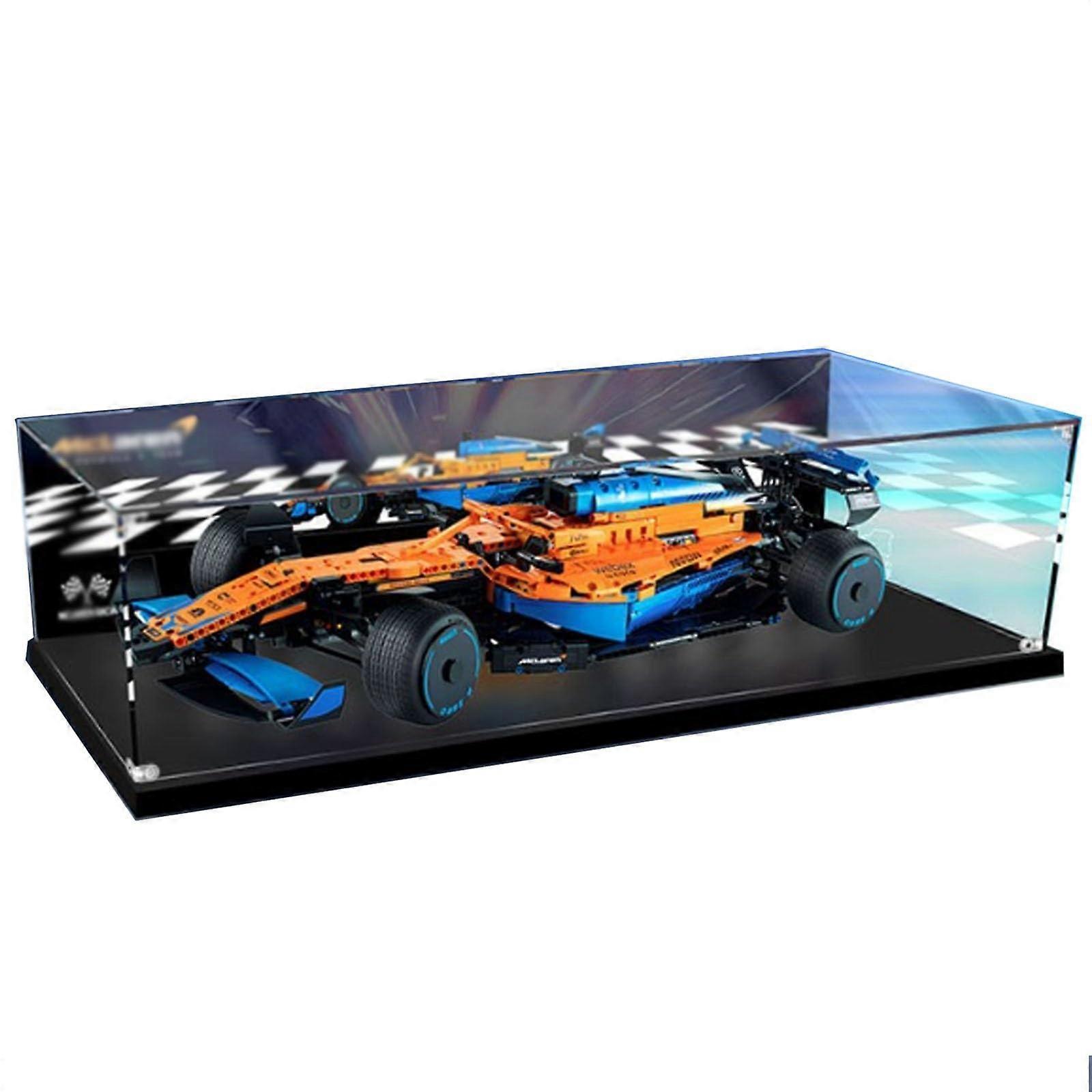 Acrylic Display Case for  42141 F1 Car, Dustproof Building Block Box with Backdrop