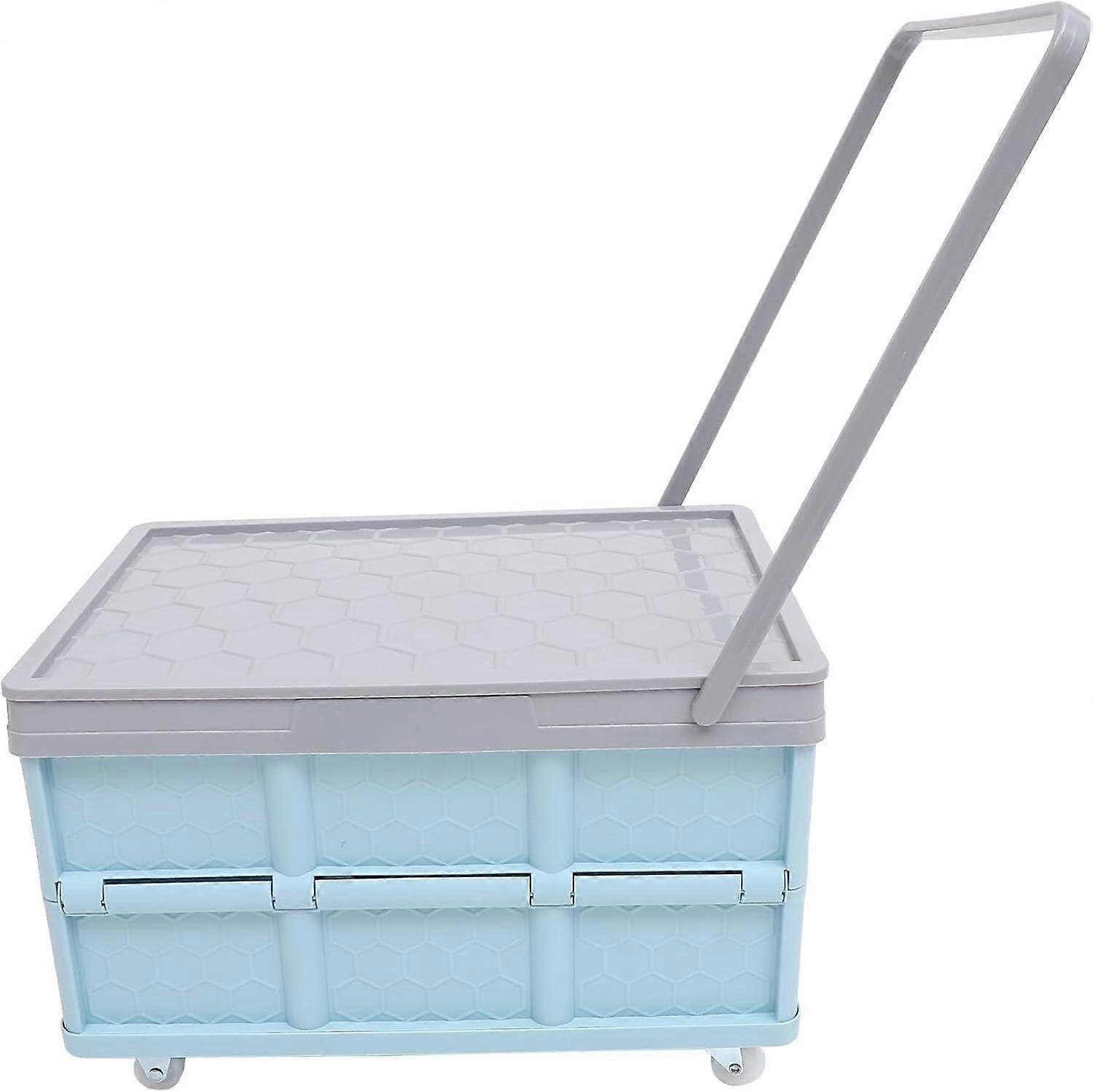 Blue Plastic Storage Container with Wheels and Lid, Stackable Rolling Storage Box for Home Organization
