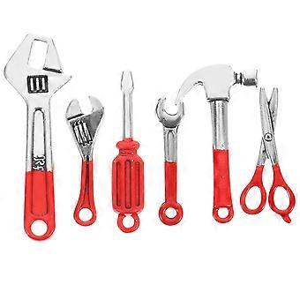 Ferramentas em miniatura para casa de bonecas, conjunto de 6 peças em liga metálica vermelha para reparos.
