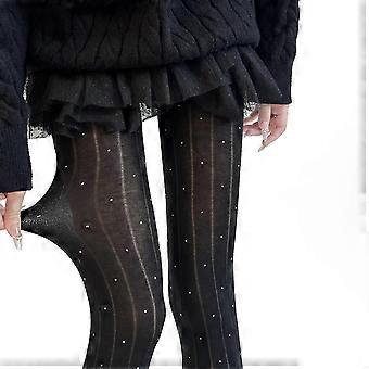 Thick Cotton Opaque Leggings Elastic Waist Dots Pattern Cold Weather Women Sweater Tights Ribbed Stretchy Pantyhose Black O size fits all