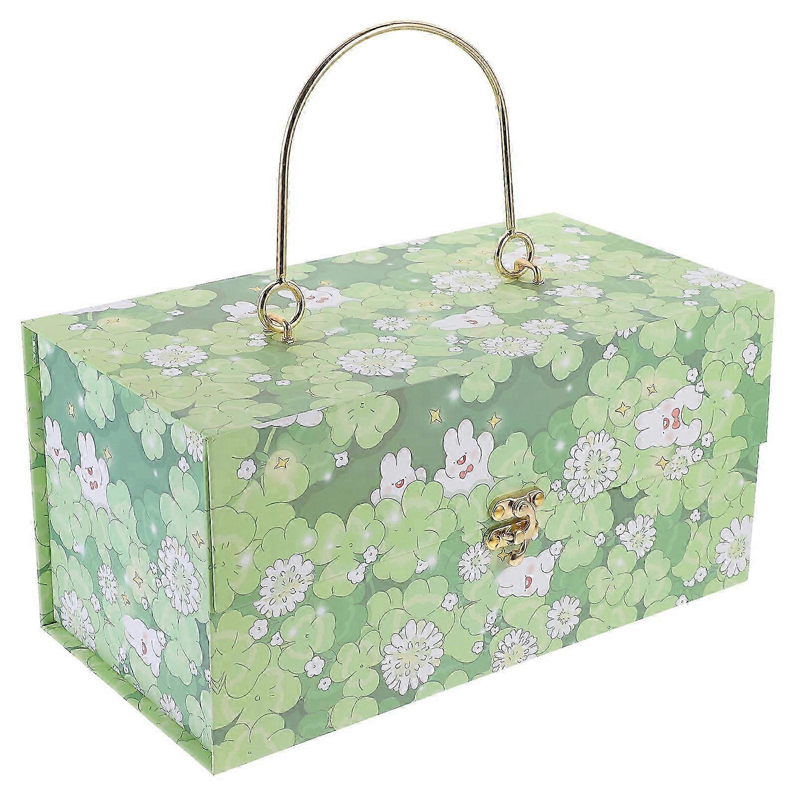 Green Rectangular Paper Gift Box, Portable Storage Case for Travel and Gift Wrapping, 1 Set