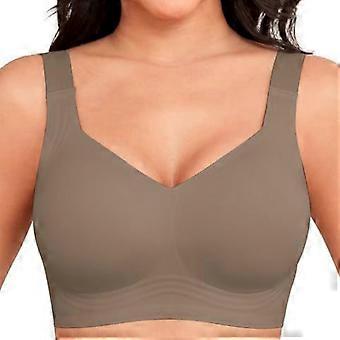 Women's No Underwire Wirefree Bra Soft Support Invisible Design Full Coverage Brassiere Semi Fixed Padded Underwear brownb