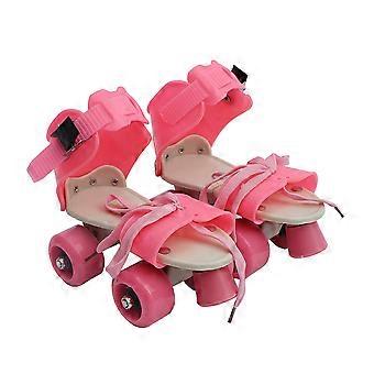 Justerbare dobbelt række skøjtepatiner til børn Firehjulede skøjter sko Børnegaver størrelse 25-32 (pink)