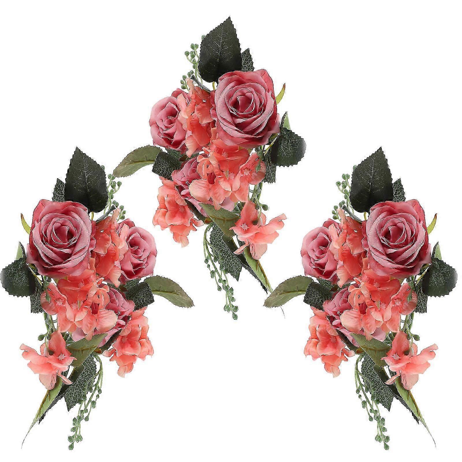 Artificial Flower Candle Ring for Wedding Party Table Decor 3Pcs Set