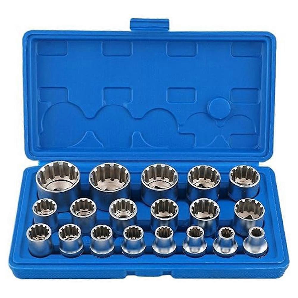1/2 Inch Drive Multi-Tooth Torx Socket Set 19Pcs with Sizes 8-32 mm, Includes E10-E40 for Versatile Use