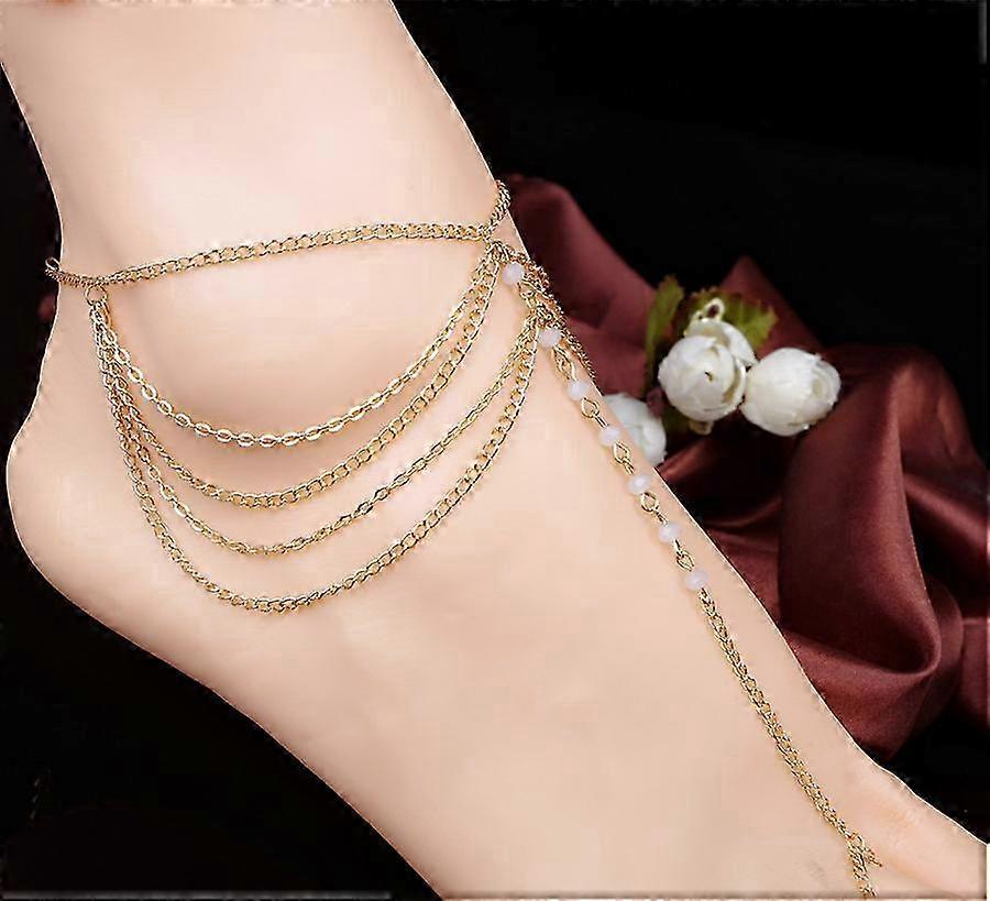 Gold Crystals and Chevron Anklet Set