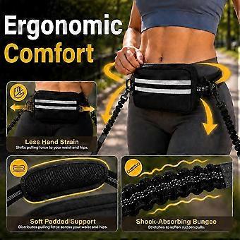 Hands Free Double Dog Leash for 2 Dogs, Shock Absorbing Bungee, Adjustable Waist Belt & Pouch