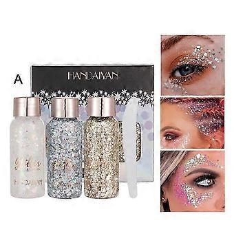Face Body Glitter Gel with Spoon, Mermaid Sequins Self-Adhesive Glitter, Chunky Glitter Eye Lip Nail Hair Glitter, Sparkling Halloween Glitter