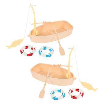 Miniatur-Puppenhausboot zur Dekoration, 2 Sets, khakifarbene Ornamente mit Paddel