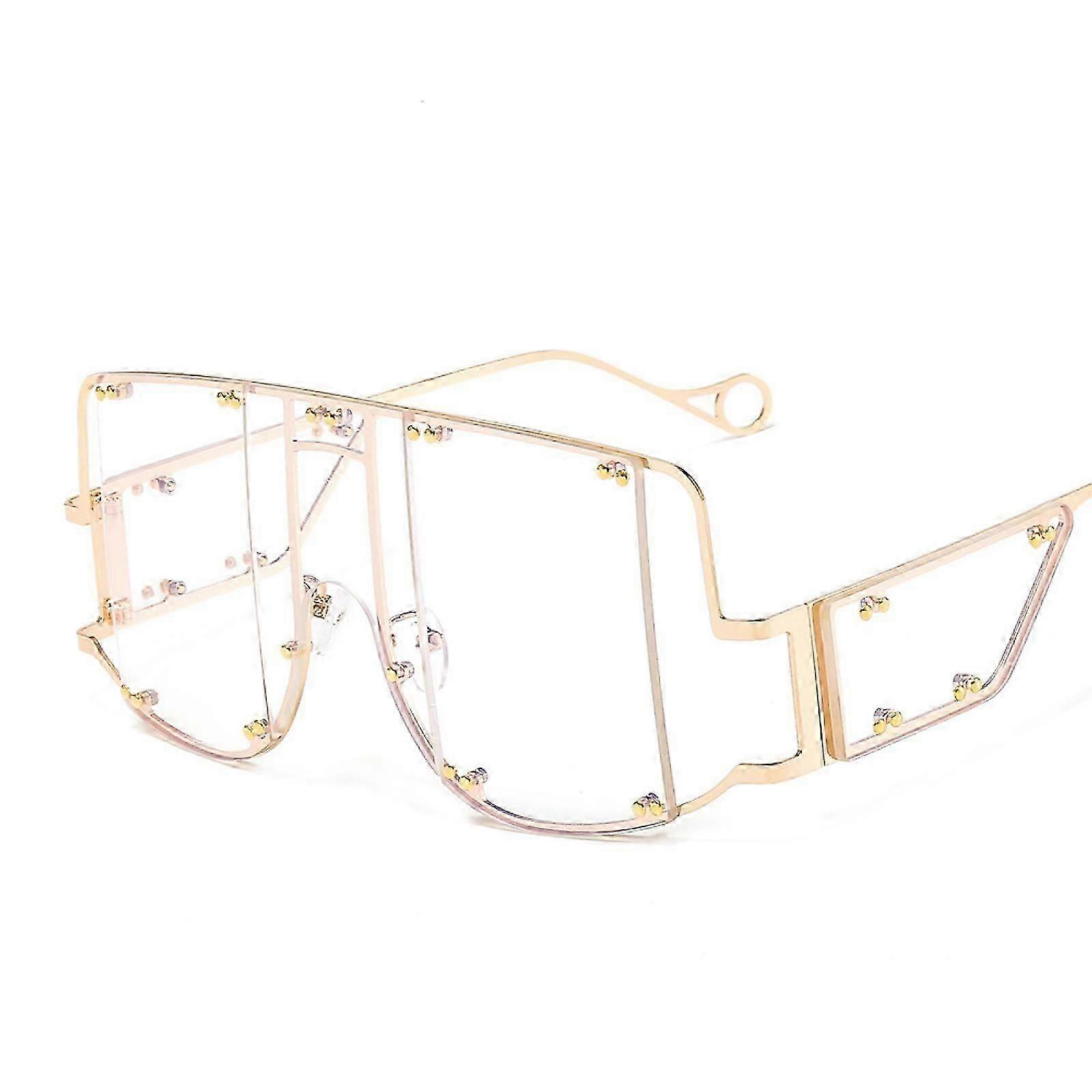 Oversized Flat Top Rivet Mirror Square Sunglasses, C7