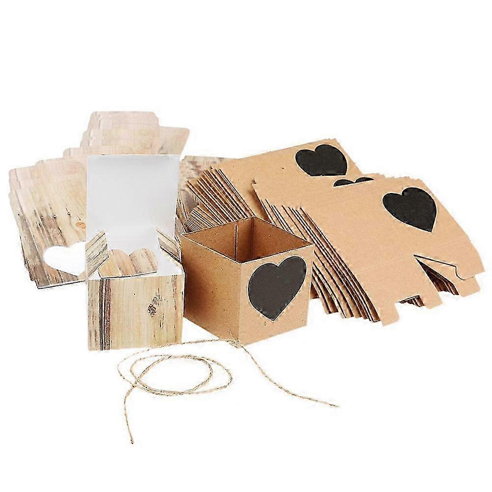 Rustic Pack Heart Printed Kraft Gift Boxes 50Pcs for Wedding Candy