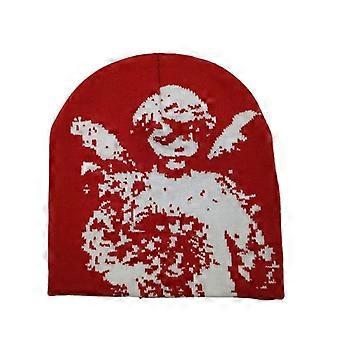 Angel Jacquard Knit Beanie, Warm Winter Hat for Men and Women, Stretchy Colorful Retro Cuffed Style