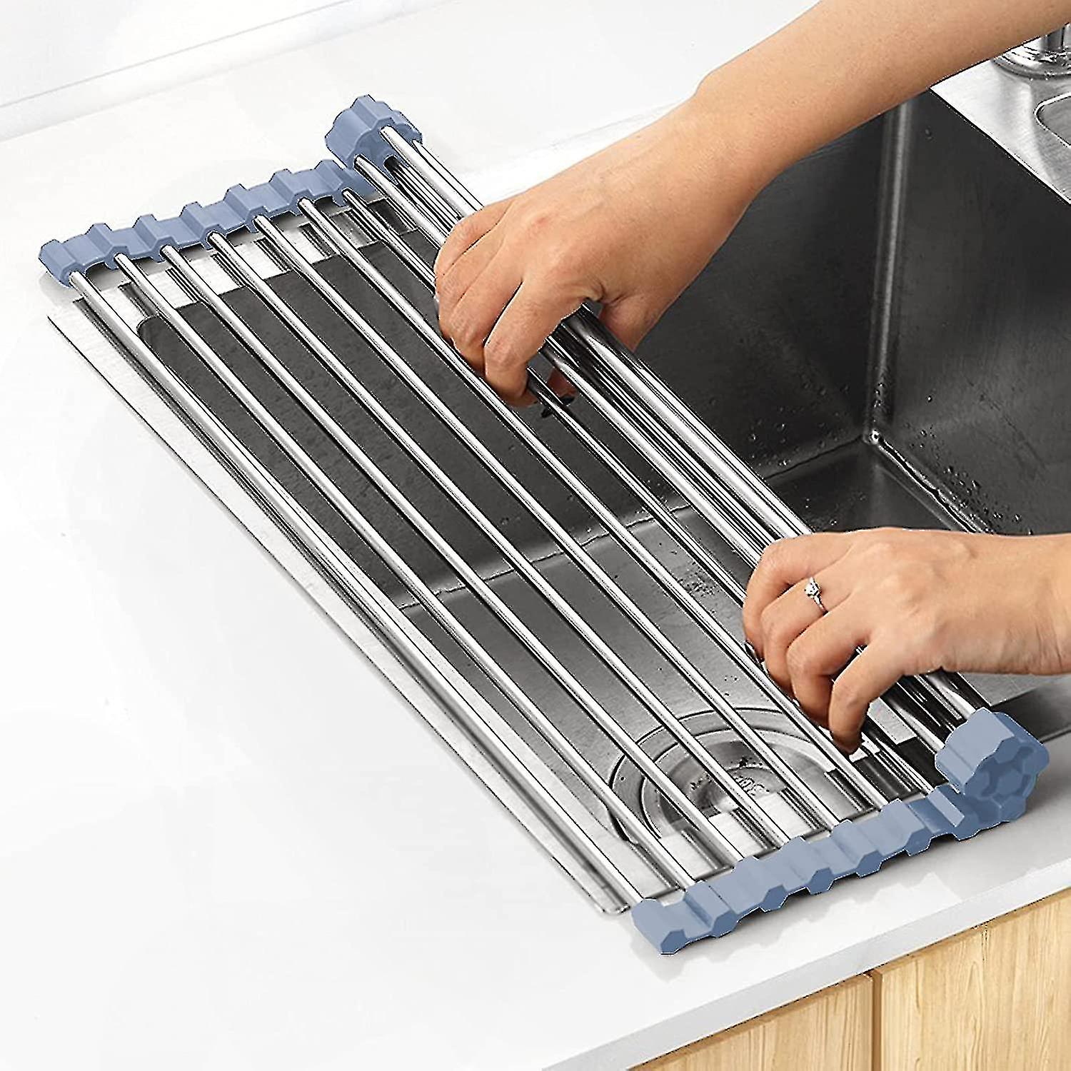 Dish Drying Rack, Roll Up Dish Drying Rack Kitchen Dish Rack Stainless Steel Sink Drying Rack, Folda