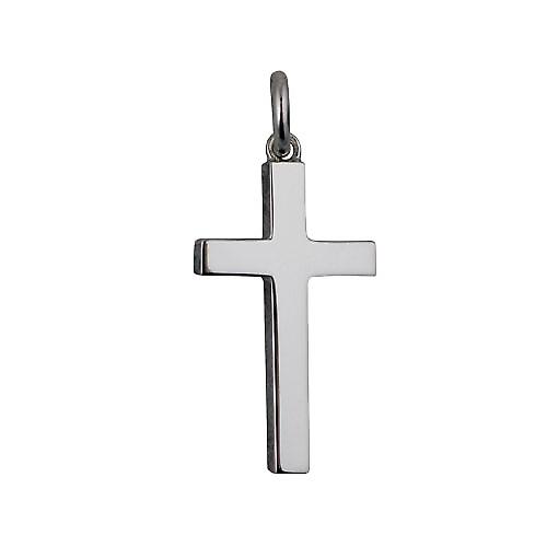 9ct White Gold 25x15mm plain solid block Cross